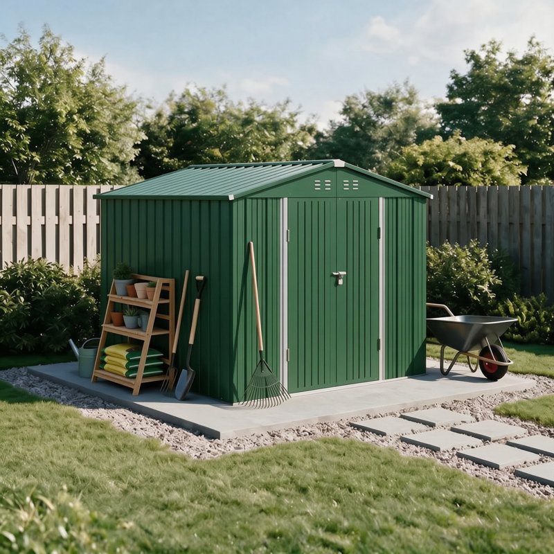 Remise de rangement extérieure en métal l 8 pi. X P 6 pi., Vert