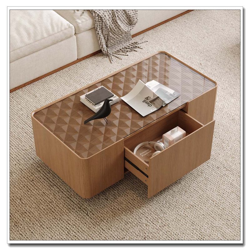 Modern Glass Top Coffee Table, 46.8"-Rectangular