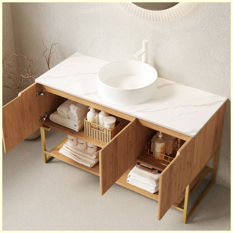 Meuble-lavabo autoportant blanc 48 po avec rangement à fermeture en douceur