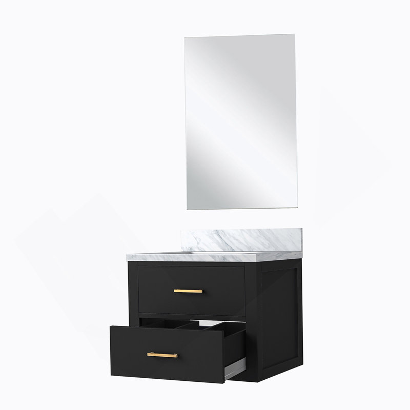 Meuble-lavabo simple 24 po X P 18 po P, comptoir en acrylique et Miroir, Noir, 24"