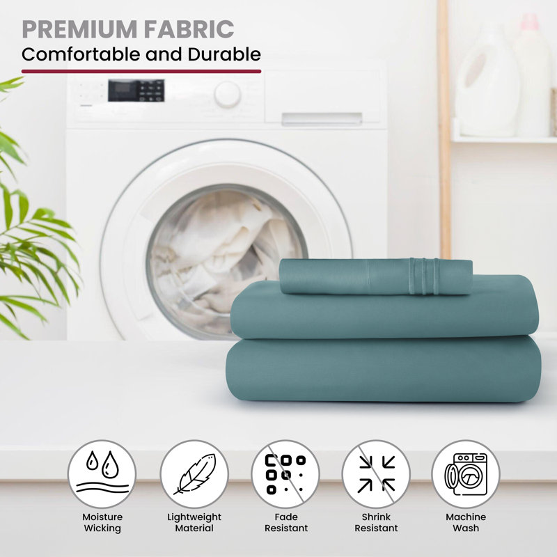 Lux Decor 4-Piece Ultra Soft Microfiber Sheet Set Deep Pocket Fitted Sheet, Wrinkle-Resistant & Easy Care Bedding, Teal