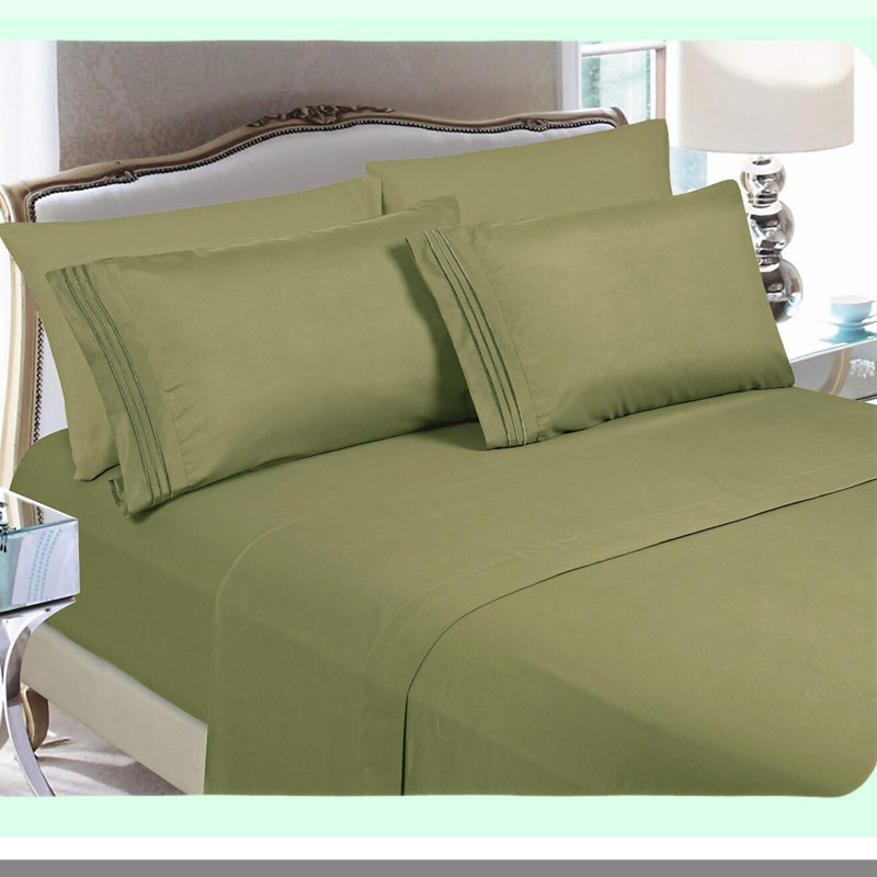 Premium Sage Green Microfiber Luxury Bedding Set - Wrinkle Resistant, Cool & Breathable 4-Piece Full Bed Sheet Set with Easy Elastic Fitted Design