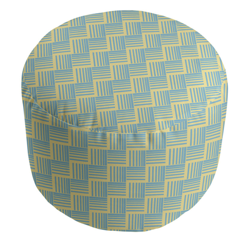 Upholstered Pouf, Yellow/Teal