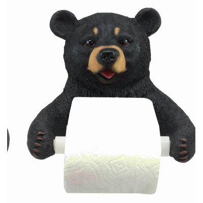 Rustic Lodge Black Bear Paper Holder - Whimsical Bathroom Wall Decor for Cabin, Country Home, or Guest Powder Room