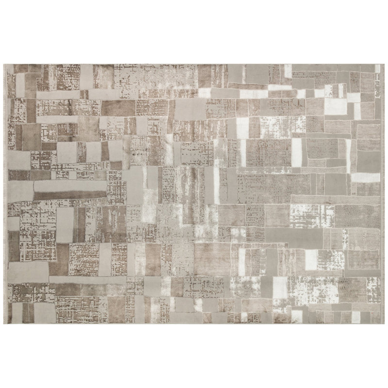 Tapis gris en polyester tissé à la machine Zarah, Rectangle 5 pi 3 po x 7 pi 7 po