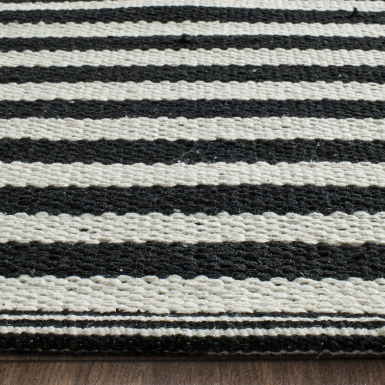 Ilona Striped Handmade Flatweave Cotton Ivory/Black Area Rug