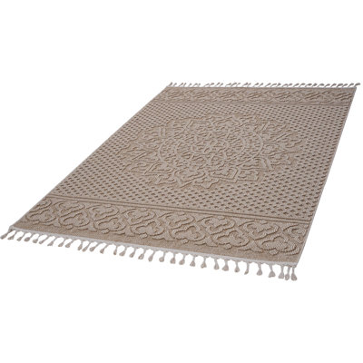 Loom & Beige Medallion 5X7 Area Rug - Modern Home Style, Stain , Non-Shedding, Pet , Simple Maintenance, , Medium Pile, Cotton Backing, Polypropylene Stylish For Home, No Shedding, Approved, Easy