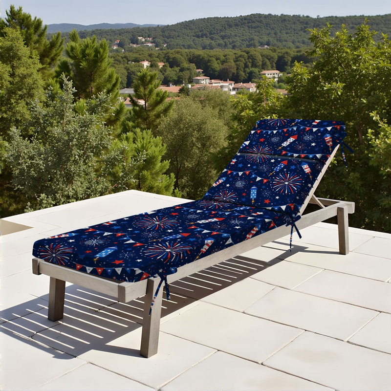  Outdoor Indoor 3'' Lounge Patio Cushion Festive Fourth July Fireworks Rockets Stars Bunting Dark Water-Resistant Chaise Lounge Cushion for Chair Patio Furniture Seat Cushion