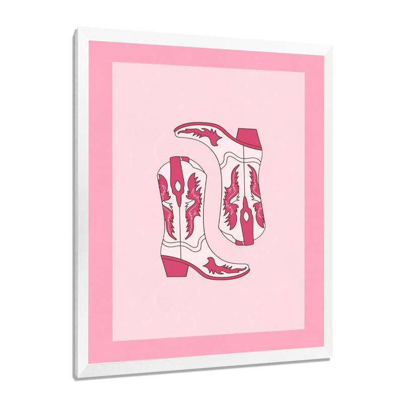 Pink Cowboy Boots - Cowgirls Wall Art Living Room, 32" H x 24" W x 1" D, White Single Picture Framed Canvas