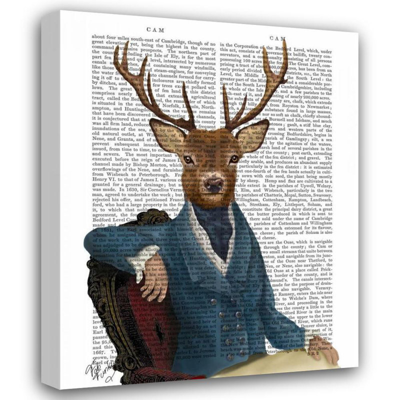 Art sur toile tendue de la galerie Trinx Fab Funky, titré: Portrait de cerf distingué 190182D, H 45 po x l 36 po