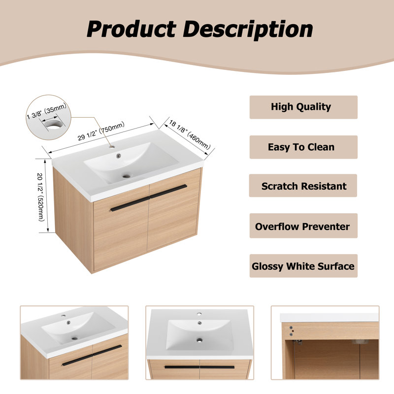 30'' Single Bathroom Vanity with Resin Top