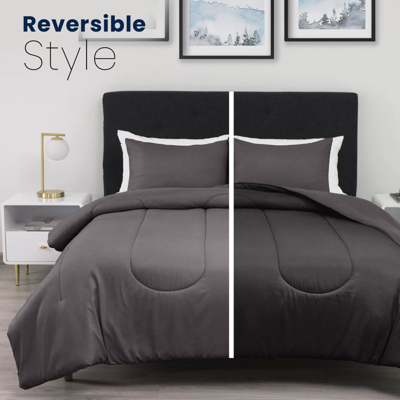 Martex Solid Color Reversible Comforter and Sham Bedding Set Super Soft Brushed Fabric, King Comforter + 2 King Shams 