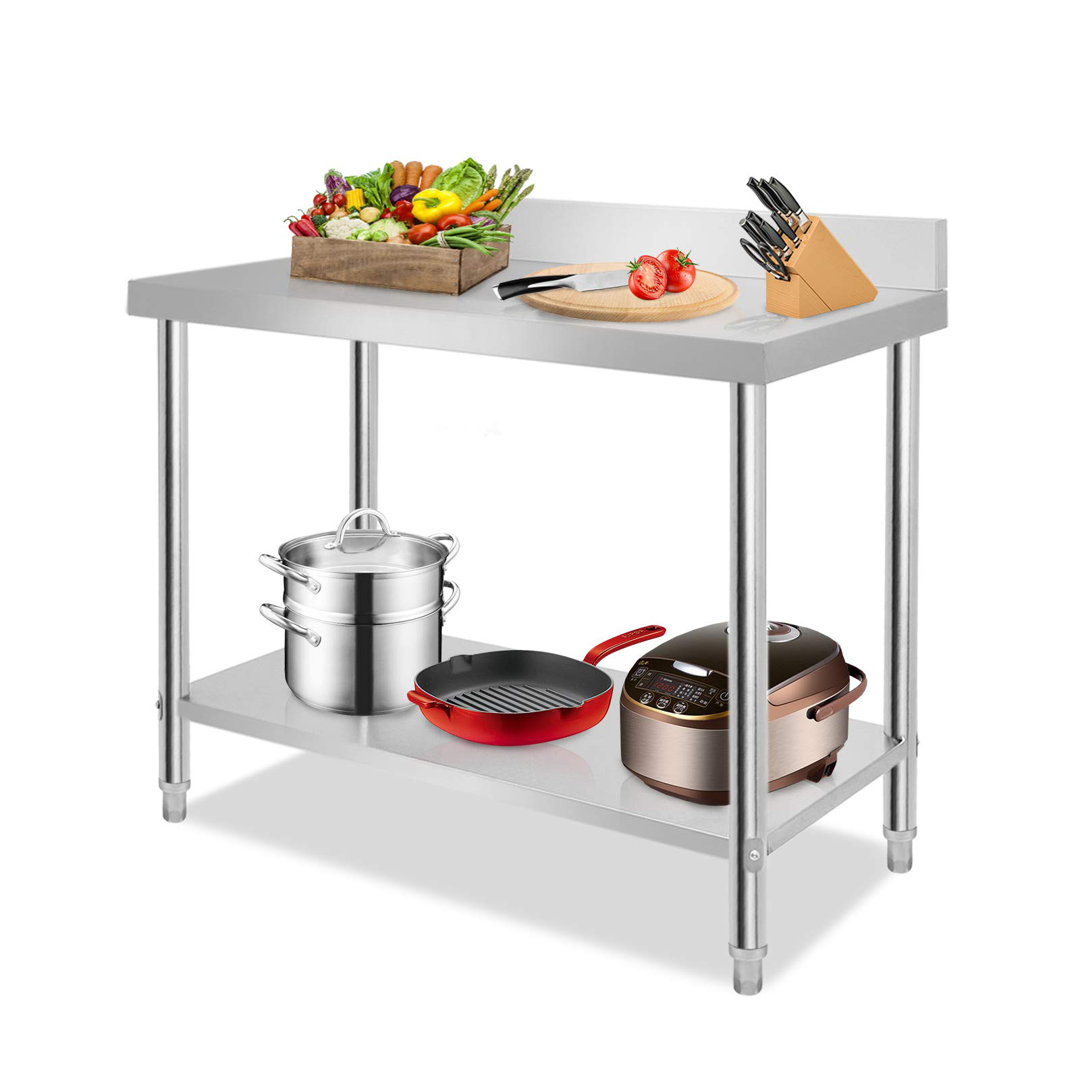 Arbeitstisch Edelstahl Gastro Tisch mit Rückwandplatine Edelstahltisch 100 x 60 x 85 cm, bis 250kg