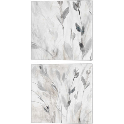 " Grey Misty Leaves Square I & II " by Lanie Loreth 2 - Pieces