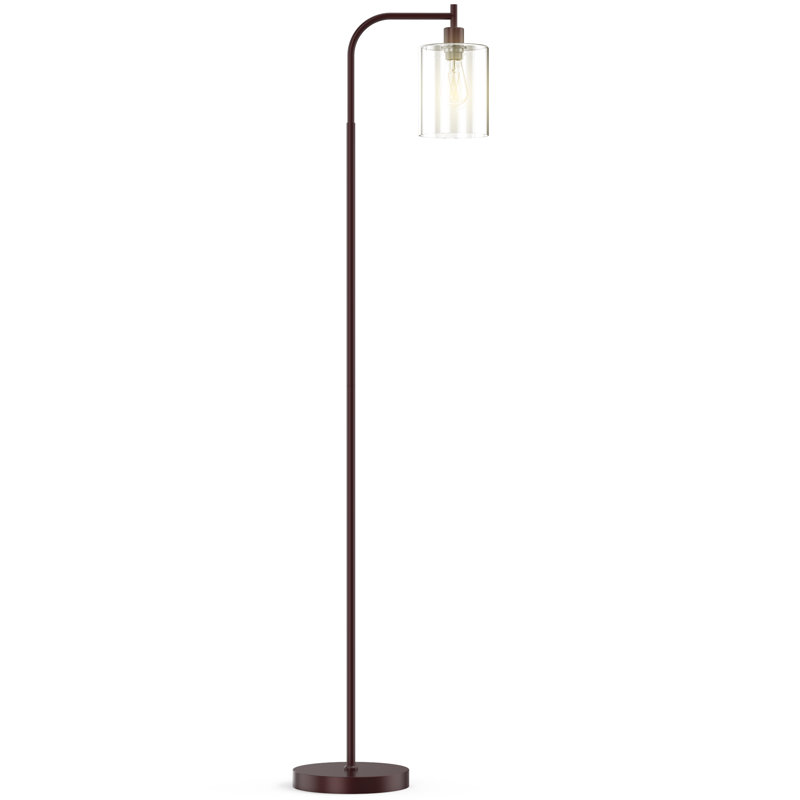 Rogan Modern Standing Tall Industrial Arched/Arc Floor Lamp with Glass Shade and 2 Bulbs Included, Brown