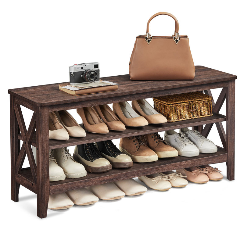 2-tier Shoe Rack, Maroon Brown, 18.9" H x 39.4" W x 11.8" D