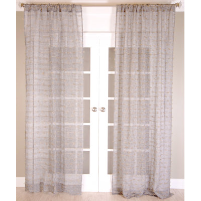 Natural Elegance 100% Linen Sheer Rod Pocket Header Curtain Panel with Jute Knots