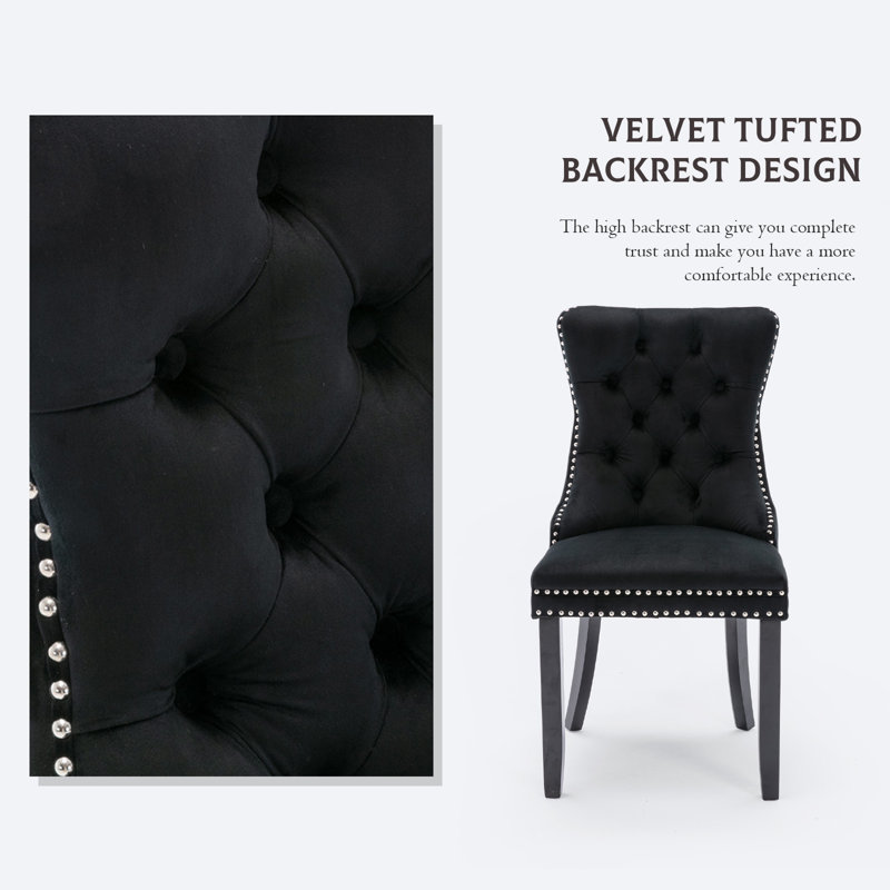 Velvet Fabric Upholstered Dining Chairs Set of 4,Black, Black, Black