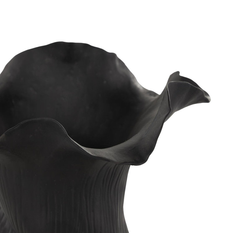 Bia Cole And Ceramic Floral Inspired Abstract Vase With Linear Grooves, Black