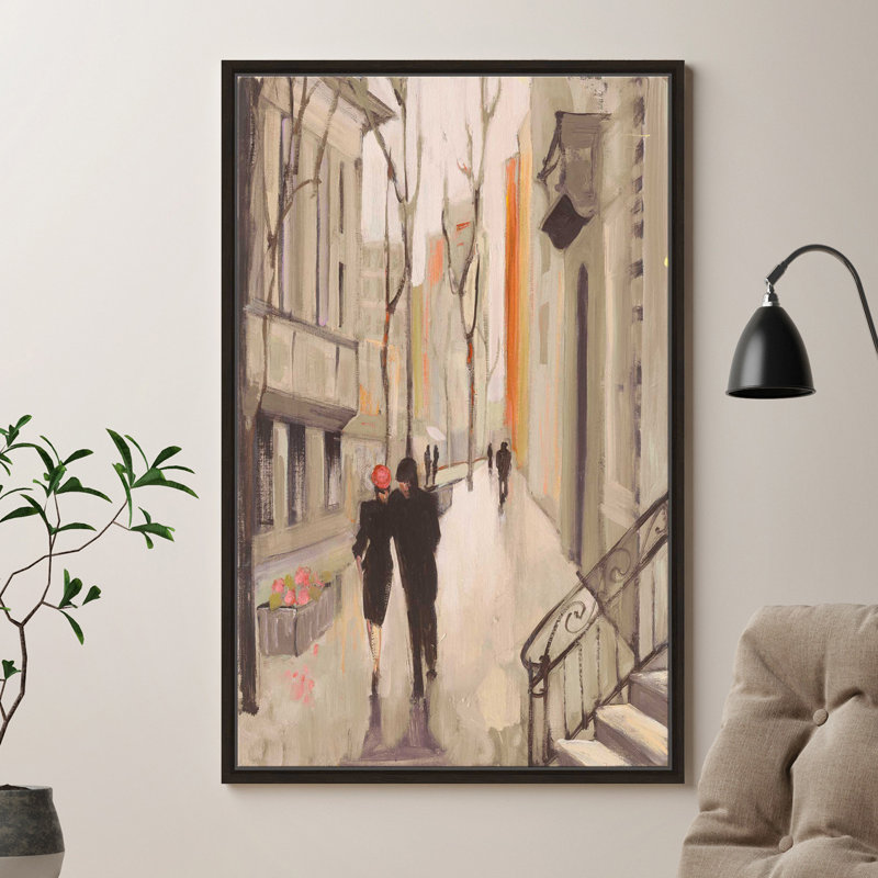 « village promenade neutre », reproduction de peinture à l’acrylique, H 40 po x l 24 po x P 1,5 po, Cadre flottant