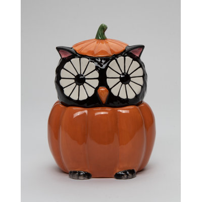 Ceramic Pumpkin Shaped Owl Candy Jar- 6 1/2"H 