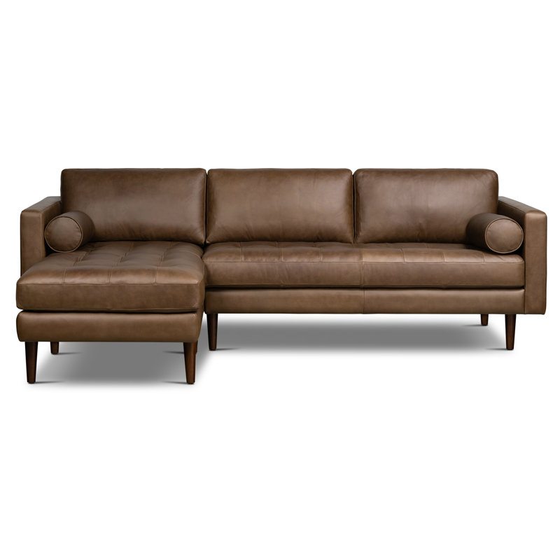 Napa Full-Grain Genuine Italian Leather Sectional, Left Hand Facing, Cocoa Brown Genuine Leather
