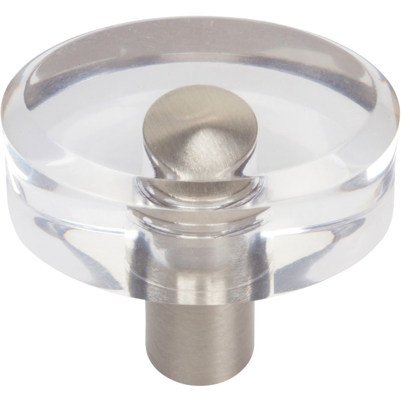 Brushed Nickel Oval Knob with Round Glass Top