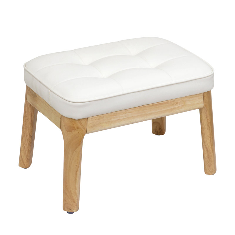 Faux Leather Upholstered Solid Wood Ottoman Waterfall Entryway Bedroom Bench, Natural