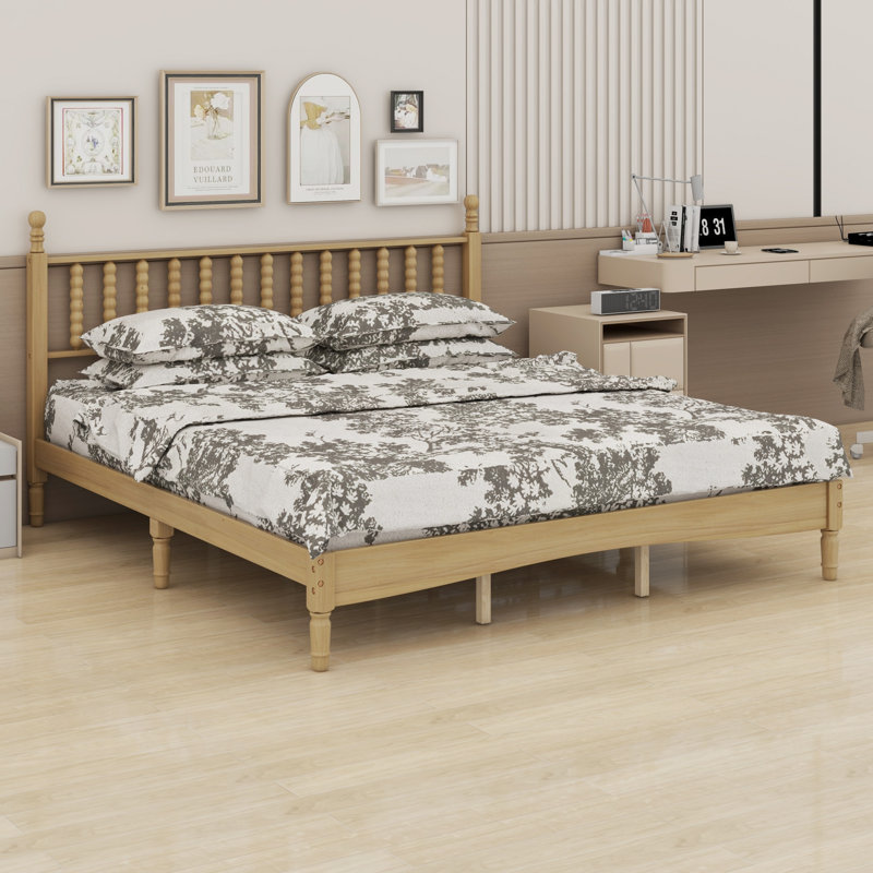 Lit plateforme en bois avec tête de lit en forme de gourde, lit plateforme de style rétro avec support à lattes en bois