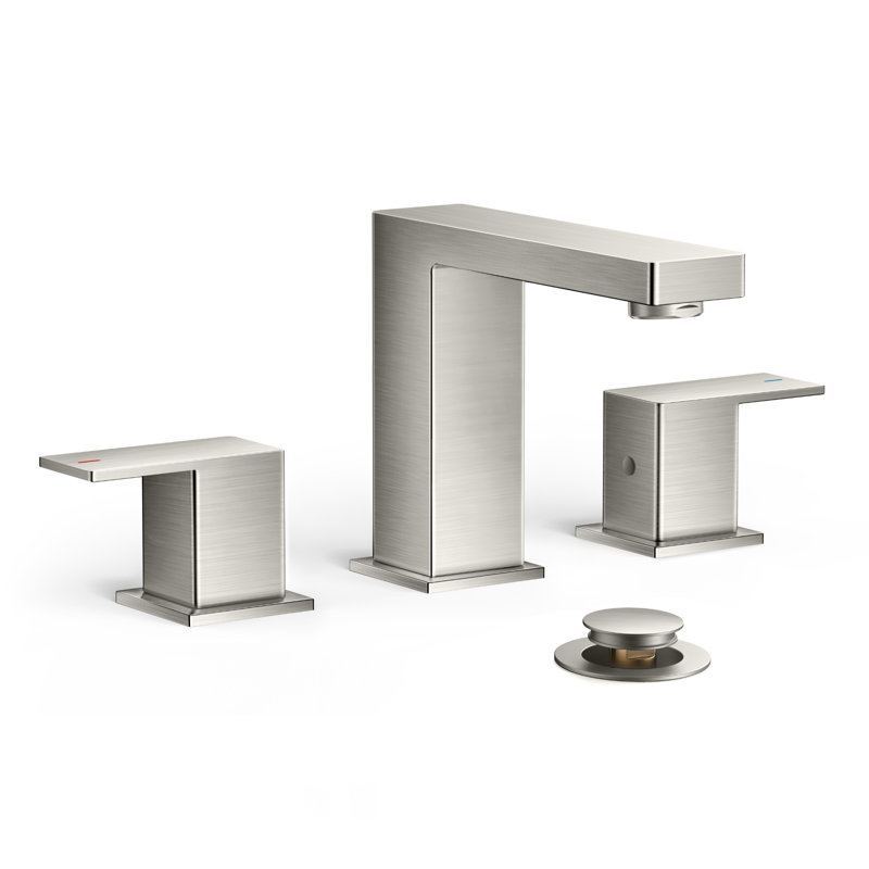 Robinet pour salle de bain à 2 poignées avec drain, Nickel brossé