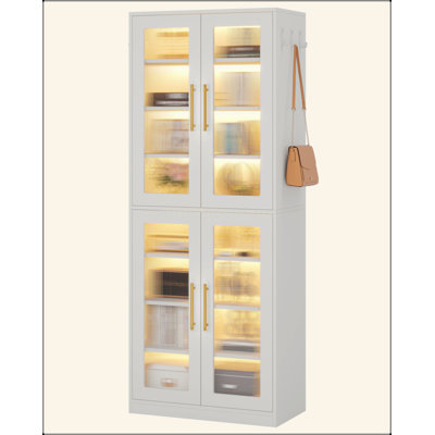 Bibliothèque avec portes, armoire de rangement à DEL et 8 tablettes réglables pour le salon, le bureau, la chambre à coucher