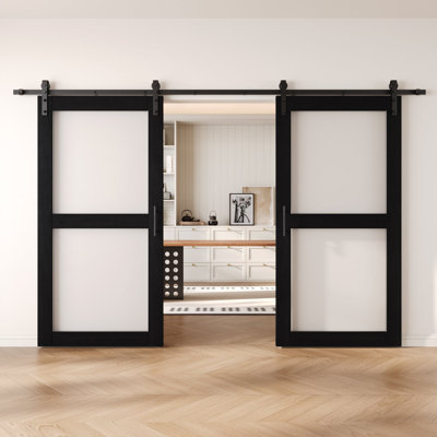 Portes de grange non assemblées et finies en verre à 2 verres de 32 po x 80 po Homacer de Homacer