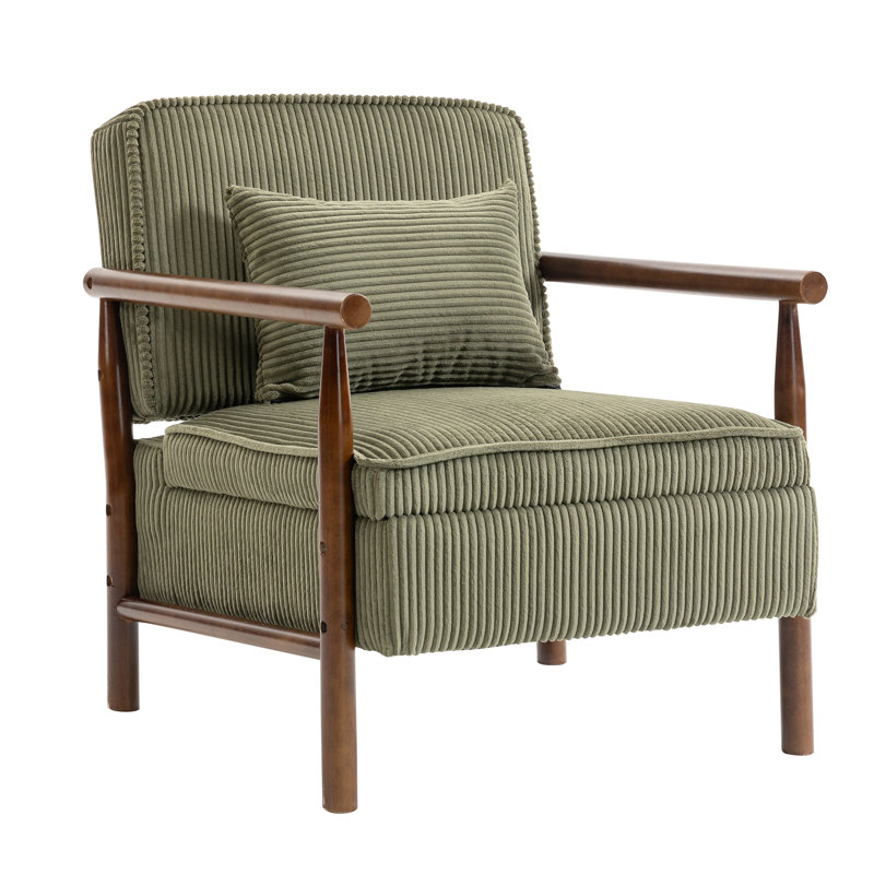 26.6'' Wide Corduroy Upholstered Accent Chair With An Extra Pillow, Green