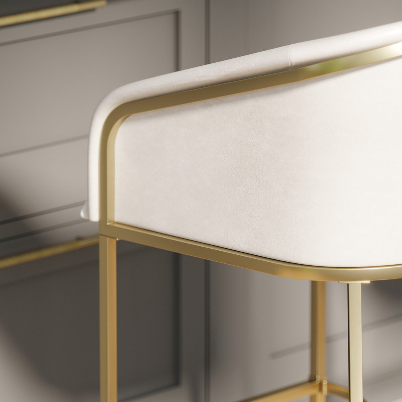 Tabouret de bar moderne de 31 po en similicuir blanc, structure dorée, tabouret à deux hauteurs pour îlot de cuisine, patins réglables en acier, rassemblements confortables