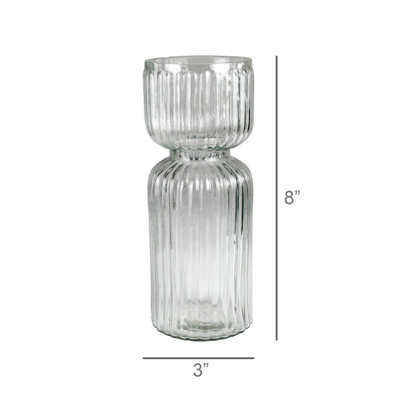 Ribbed Bulb Vase, Glass - Sm, 8" H x 3" W x 3" D