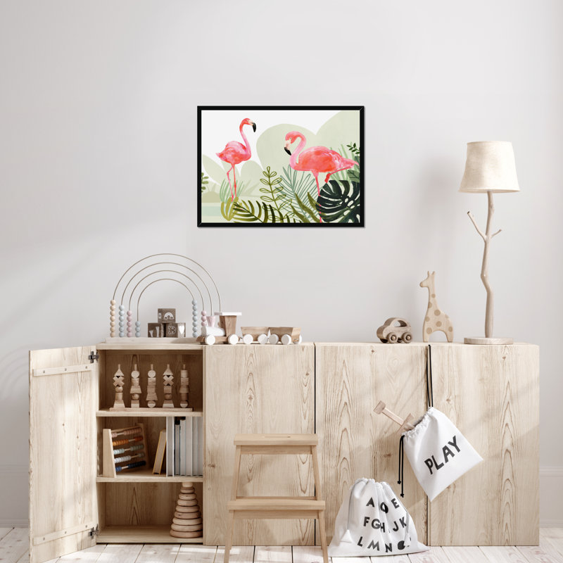 Flamingo Forest Collection A by Victoria Borges - Painting, Black Framed Paper Print, 34cm H x 50cm W