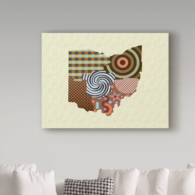 «Ohio State Map» par Buckey, impression sur toile tendue