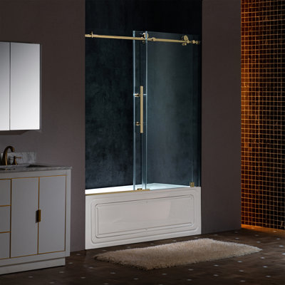 57.5"-60" W x 62" H Frameless Sliding Tub Door | Ultra-Quiet Soft-Close | No Slamming | 3/8" Tempered Glass | Stainless Steel Hardware
