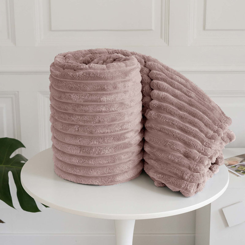 Rehana Snug Soft Chunky Ribbed Cord Plush Throw Blanket, Blush, W152 x L200cm