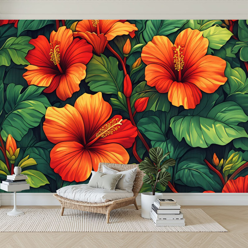 Papier peint adhésif auto-adhésif moderne l 96 po x H 69 po Peel and Stick Hibiscus, L 96 po x l 69 po