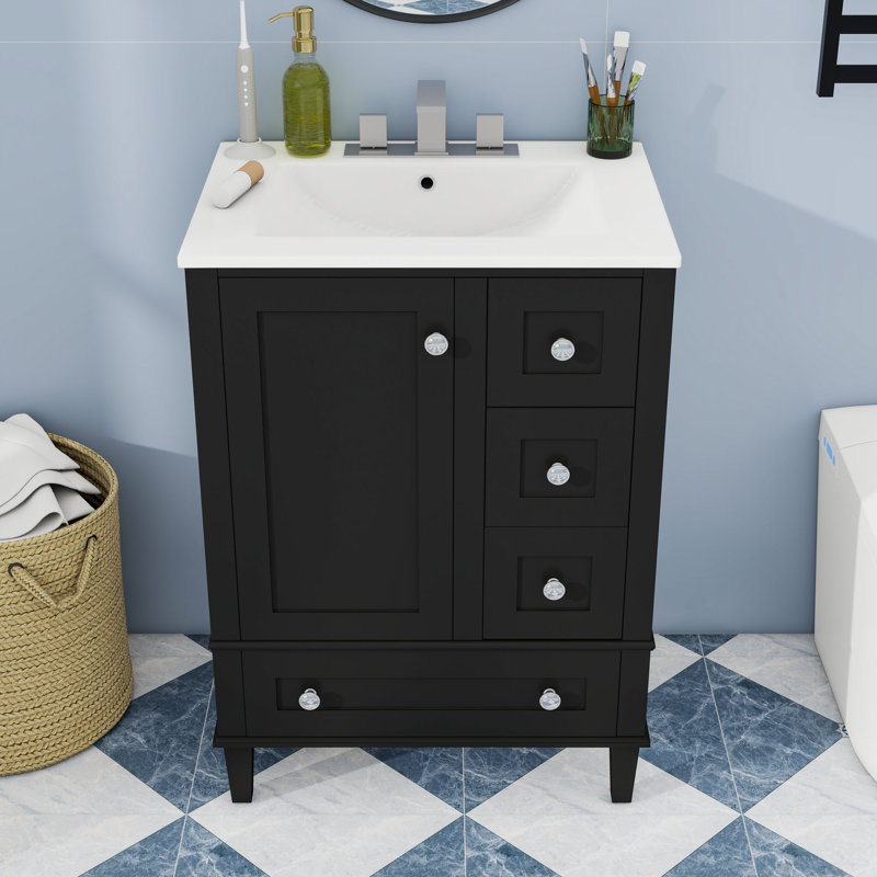 Meuble-lavabo contemporain avec lavabo en céramique, support de porte double couche et charnières à fermeture en douceur