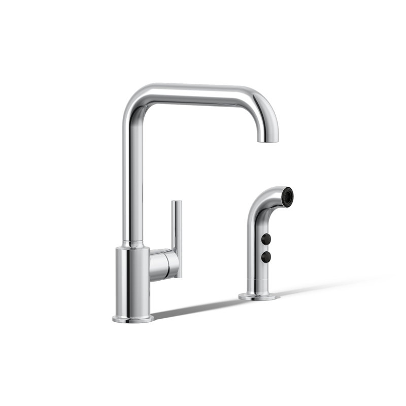 Purist® Two-Hole Kitchen Sink Faucet with 8" Spout and Matching Finish Sidespray, Polished Chrome