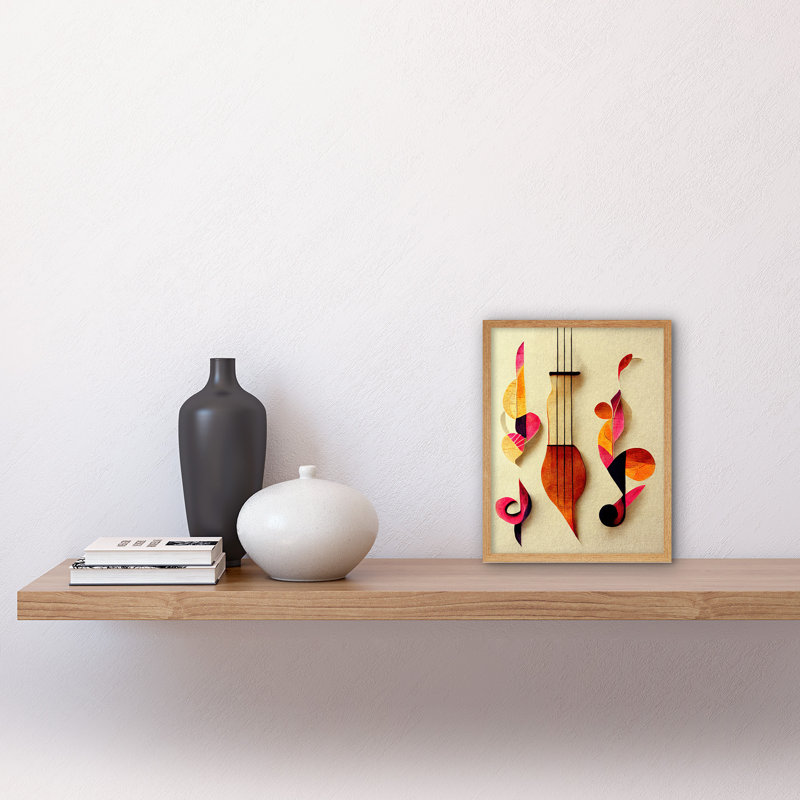 Abstract Boho Music Clefs Lyra Musical - Print, Light Brown Framed Unframed, 25.9cm H x 20.6cm W x 1.5cm D