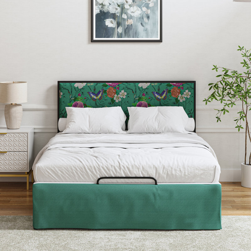 Neilius Upholstered Platform Bed with Washable Slipcover, Twin, Pattern Porcelain