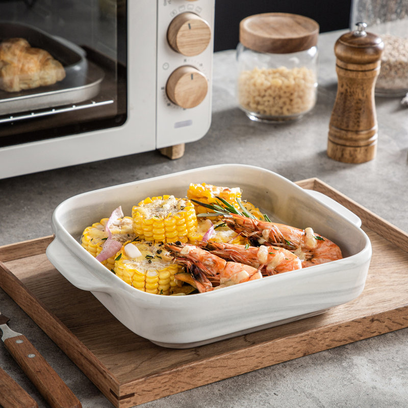 Vancasso Emma Square Stoneware Casserole Bakeware, Marble Gray