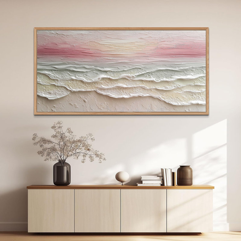  Grande toile murale encadrée abstraite - image murale sereine, peinture et reproduction d'art pour le salon et la chambre à coucher - cadre en pin, 28 po x 58 po