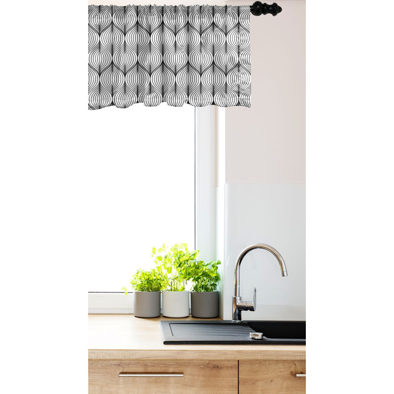 Black and White Geometric Satin Rod Pocket Valance, 54" x 12"