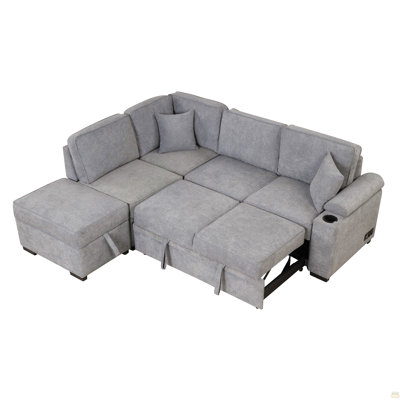 84.75" Sleeper Sofa Bed,2 In 1 Pull Out Sofa Bed L Shape Couch With Storage Ottoman