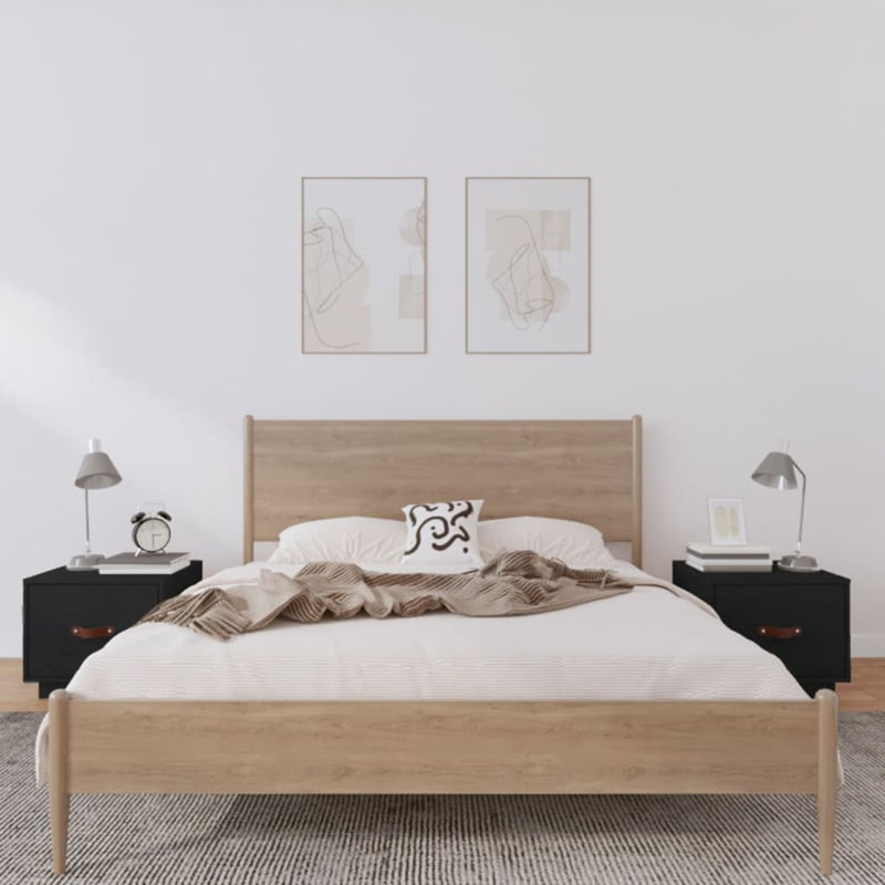 40cm W Solid Wood Bedside Table, Black, Individual