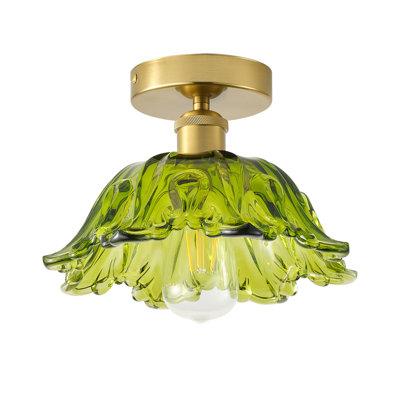 1-Green dimmable flower shaped glass ceiling light